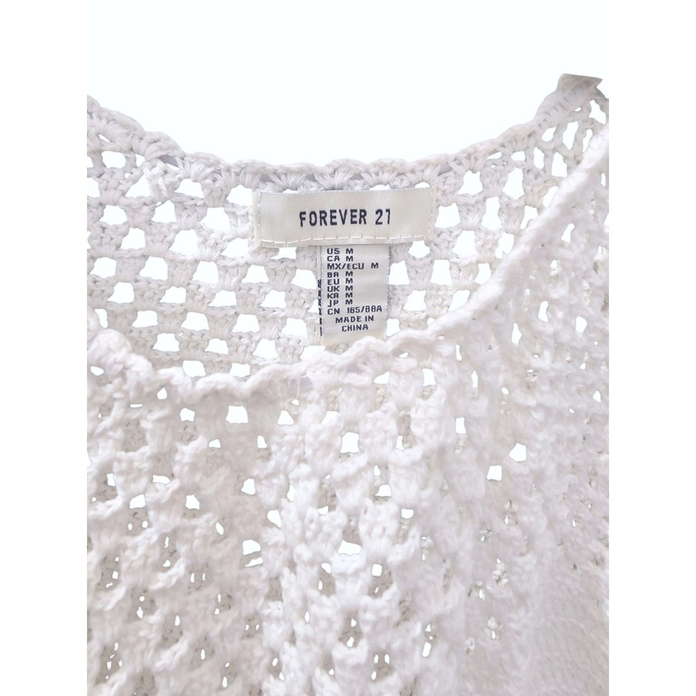 $20 EUC FOREVER 21 crochet tank shirt top M cream crochet summer daze surf layer - Picture 2 of 7